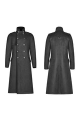 Black Long Sleeves Double-breasted Men's Gothic Military Long Coat - Product - 6