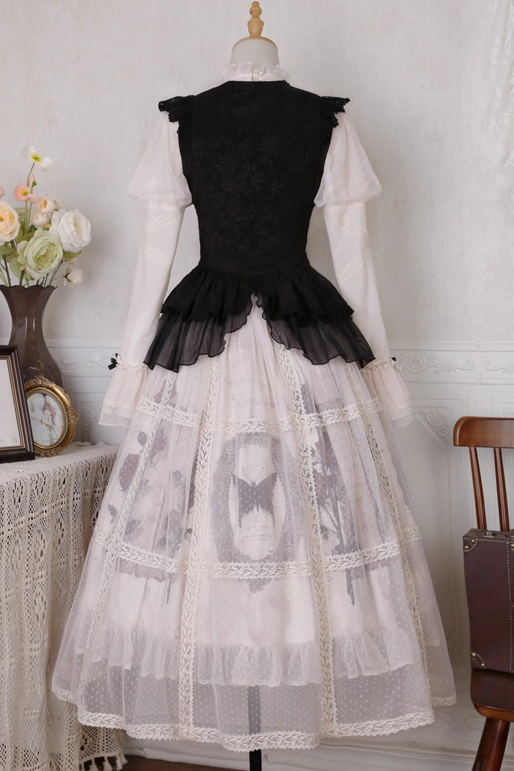 Multi-Color Long Sleeves Print Ruffle French Princess Classic Gothic Lolita Dress Set - Product - 15