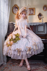 Yellow [Glazed Phantom] Off Shoulder Ruffle Hanayome Bowknot Lace Sweet Elegant Lolita Dress - Product - 3