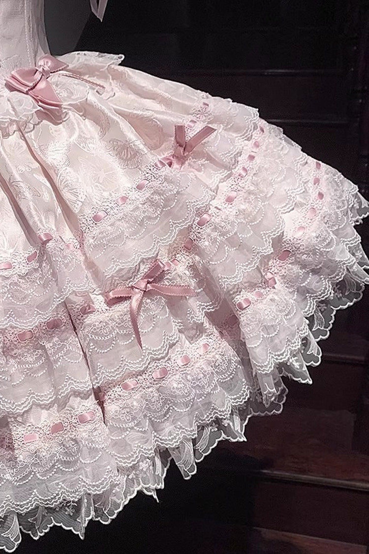 Pink [Flora Isle Butterfly] Sleeveless Ruffle Bowknot Lace Lace-Up Sweet Elegant Lolita Jsk Dress - Product - 9