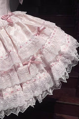 Pink [Flora Isle Butterfly] Sleeveless Ruffle Bowknot Lace Lace-Up Sweet Elegant Lolita Jsk Dress - Product - 9