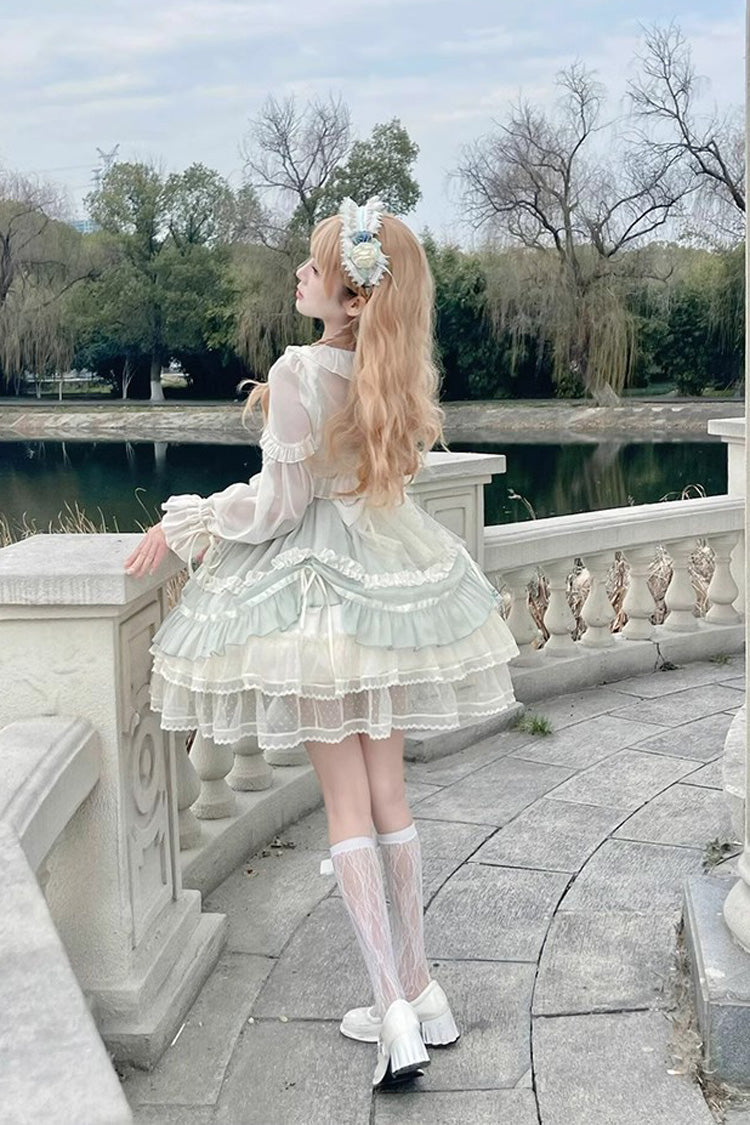 Green Floating Light Dance Multi-layer Ruffle Embroidery Bowknot Lace Sweet Lolita Jsk Dress - Product - 7