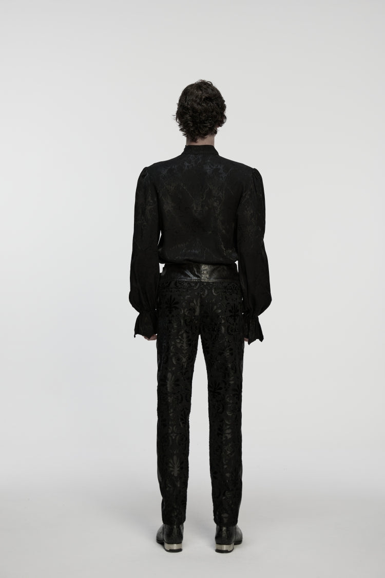 Black Jacquard Floral Embroidered Men's Gothic Pants - Product - 4