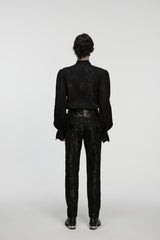 Black Jacquard Floral Embroidered Men's Gothic Pants - Product - 4