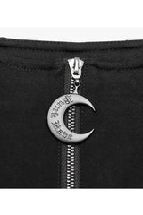 Black Stretch-Knit Paneled Faux Leather Waistband Ghost Button Flared Women's Punk Pants - Product - 8