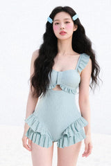 Blue Square Collar Sleeveless Ruffled Sweet Lolita One-Piece Swimsuit - Product - 5