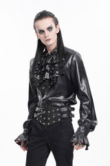 Black Long Sleeves Eyelets Buckle Men's Gothic Blouse - Product - 7