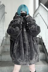Jirai Kei Long Sleeves Hooded Zipper Punk Japanese Coat With Cross Leather Buckles 2 Colors - Grey - 1