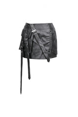 Black Faux Leather Straps Zippered Women's Punk Short Skirt - Product - 3