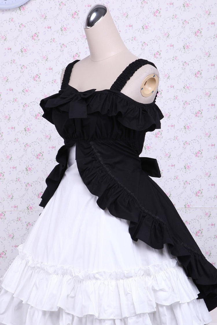 Black/White Cotton Multi-Layer Bowknot Cardigan Classic Lolita Dress - Product - 3