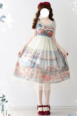 Multi-Color [Oil Painting – Island Garden] Sleeveless Print Ruffle Bowknot Lace Sweet Lolita Jsk Dress - Product - 3
