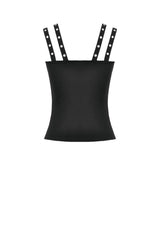 Black Women's Punk Eyelet Lace-Up Ripped Front Zippered Tank Top - Product - 15