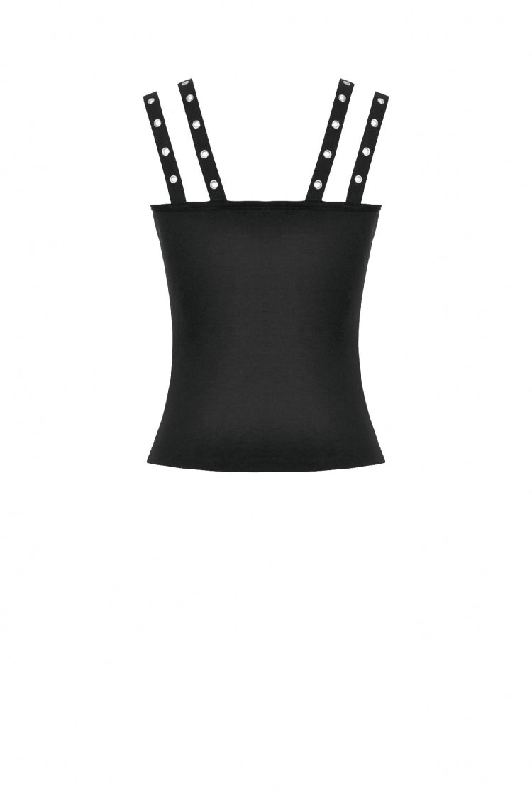 Black Women's Punk Eyelet Lace-Up Ripped Front Zippered Tank Top - Product - 15