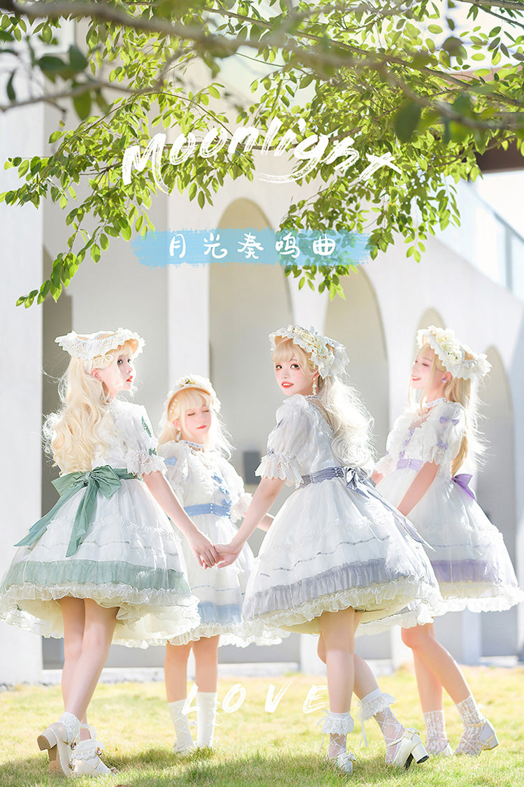 [Moonlight Sonata] Short Sleeves Ruffle Bowknot Lace Sweet Lolita Dress 4 Colors - Product - 4