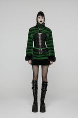 Green Women's Punk Faux Fur Skirt with Belt - Product - 9