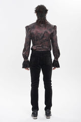 Red  Cross Spider Turn-down Collar Long Trumpet Sleeves Printed Lace Men's Gothic Shirt - Product - 4