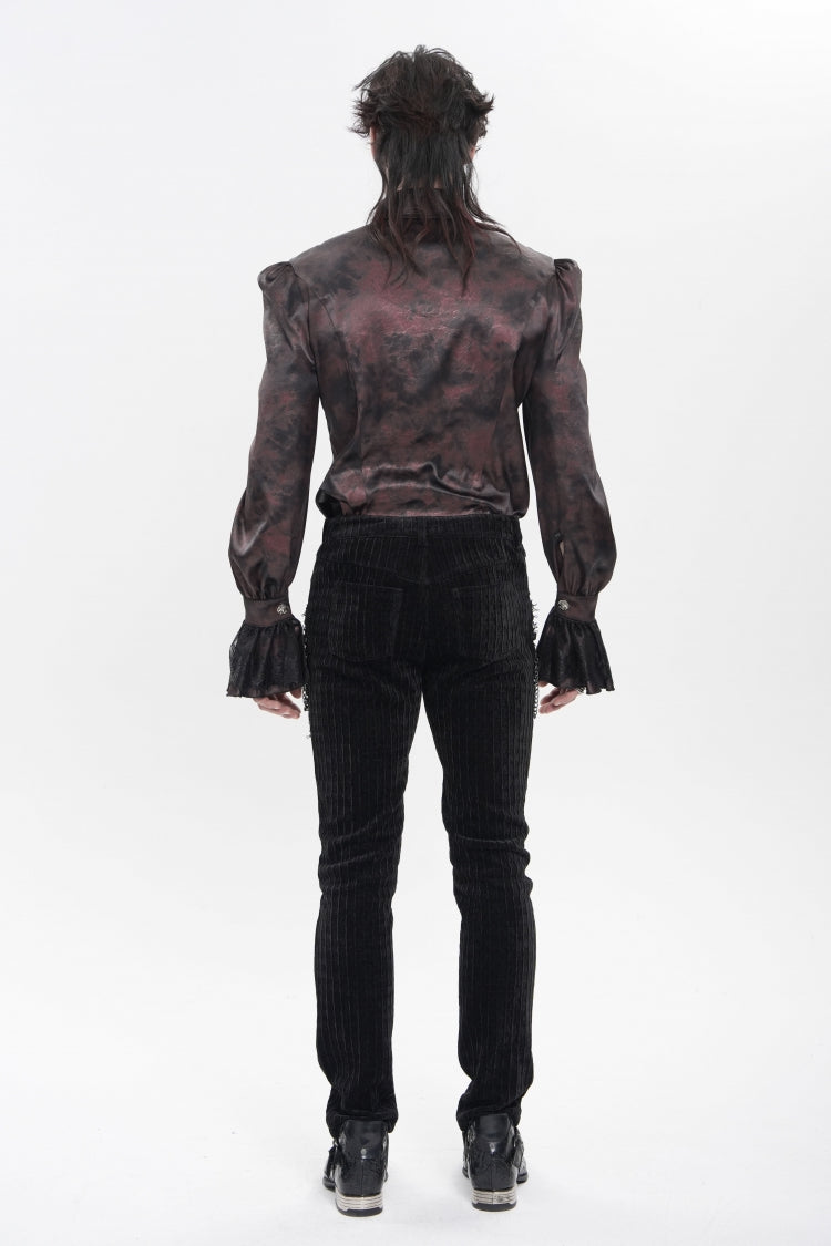 Red  Cross Spider Turn-down Collar Long Trumpet Sleeves Printed Lace Men's Gothic Shirt - Product - 4