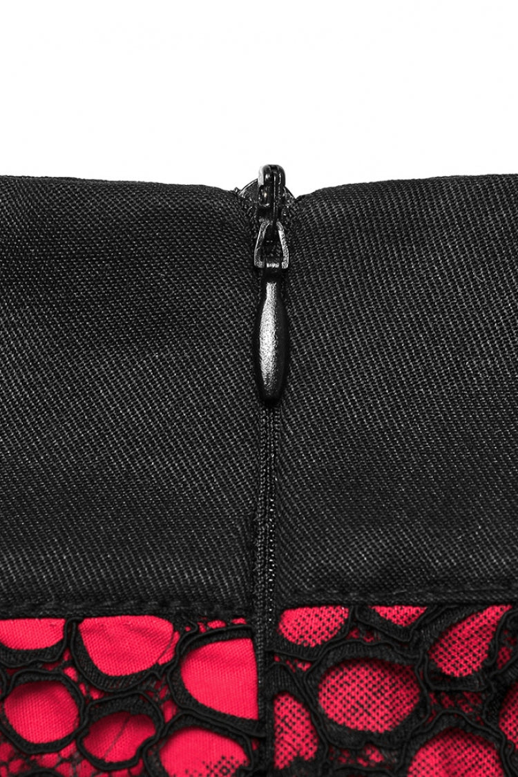 Red Double-Layer Hollow Stitching Lace Mesh Women's Gothic Skirt - Product - 8