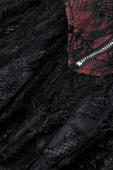 Wine Red Off Shoulder Lace Lace-Up Zippered Women's Gothic Strapless Graduation Dress - Product - 16