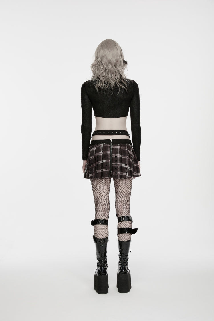 ブラック ハイネック 長袖 パッチワーク スリムフィット レディース パンク Cool Crop Top 商品画像