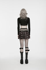 Black High Collar Long Sleeves Patchwork Slim Fit Women's Punk Cool Crop Top - Product - 3