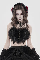 Black Off Shoulder Bow Lace Lace-Up Women's Gothic Ruffled Corset - Product - 9