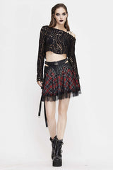 Black And Red Punk Lace Up Scottish Plaid Womens Skirts With Bag - Product - 4