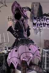 Black / Purple Round Collar Ruffled Long Sleeves Waist Irregular Hem Imp Sweet Lolita OP Dress Full Set - Product - 7