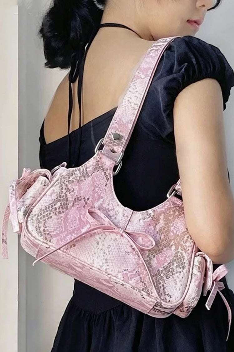 Y2K Bow Snake Print Sweet Lolita Hobo Crossbody & Shoulder Ita Bag 3 Colors - Product - 3