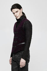 Red Gothic Velveteen Printing Front Metal Buckle Weave Strap Men's Vest - Product - 2