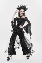 Black Embroidered Lace Women's Printed Mesh Floral Gothic Pants - Product - 4