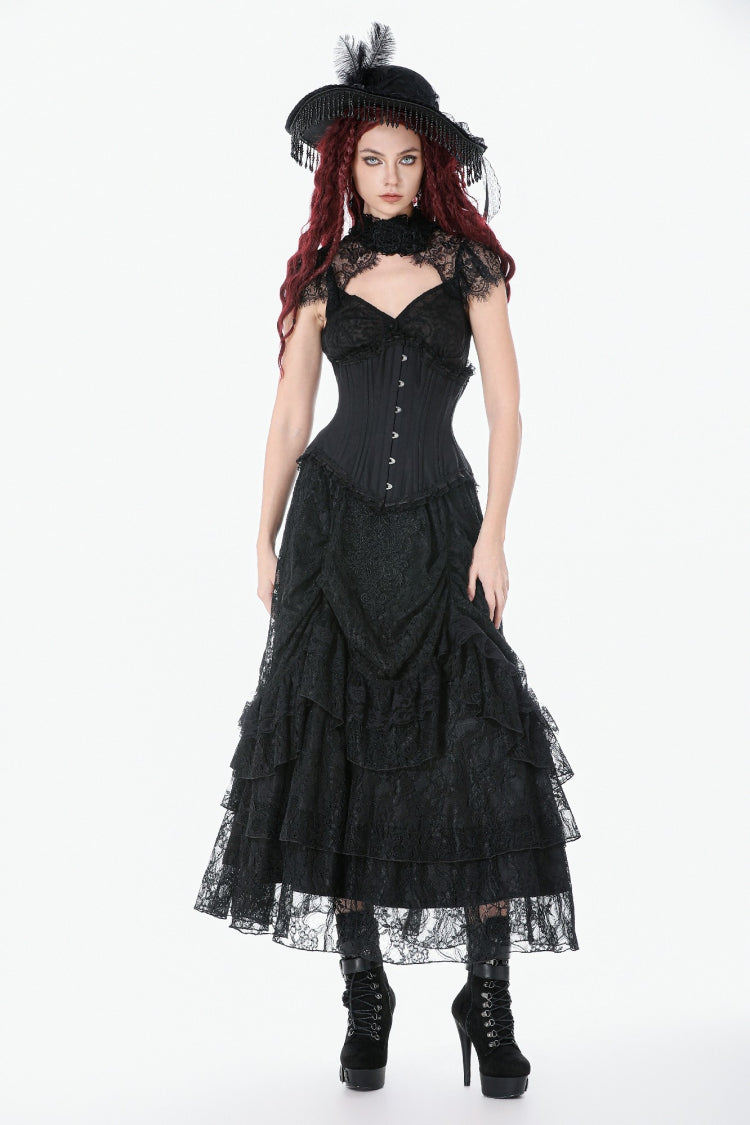 Black Sleeveless Lace Irregular Lace-Up Women's Gothic Underbust Corset - Product - 2
