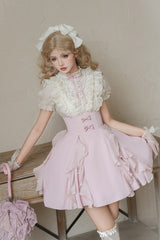 Pink/Apricot [Miss Lola] Stand Collar Short Sleeves Ruffle Bowknot Sweet Lolita Dress - Product - 7