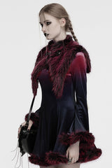 Red Stand Collar Sleeveless Gradient Faux Fur Women's Gothic Cape - Product - 2