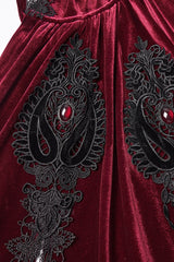 Red Floral Embroidery Diamante Velvet Hooded Women's Gothic Cloak - Product - 5
