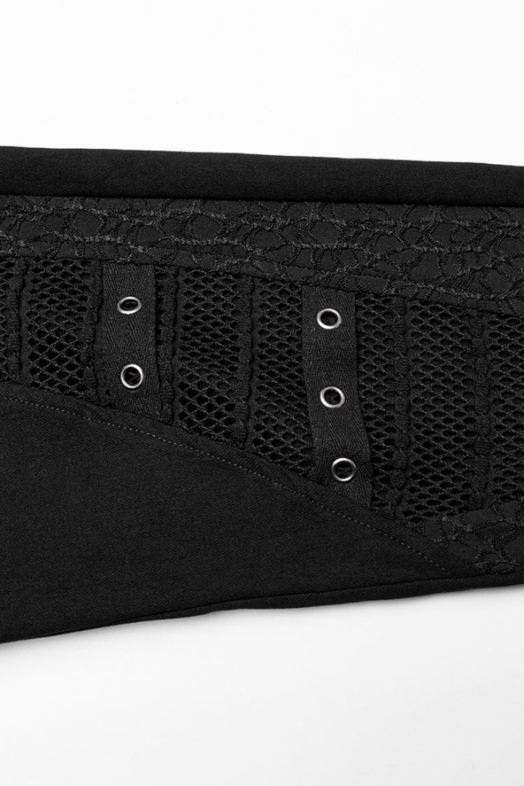 Black Hollow Japanese Buckles Stitching Mesh Women's Gothic Leggings - Product - 8