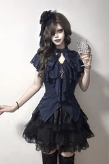 Blue Ruffled Bow Gothic Japanese Lolita Blouse - Product - 2