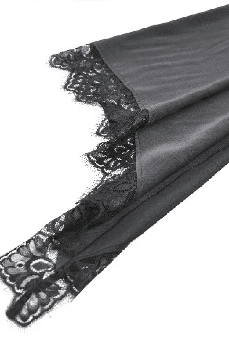 Black V Collar Long Trumpet Sleeves Lace Sheer Women's Gothic Kimono High Low Long Dress - Product - 19