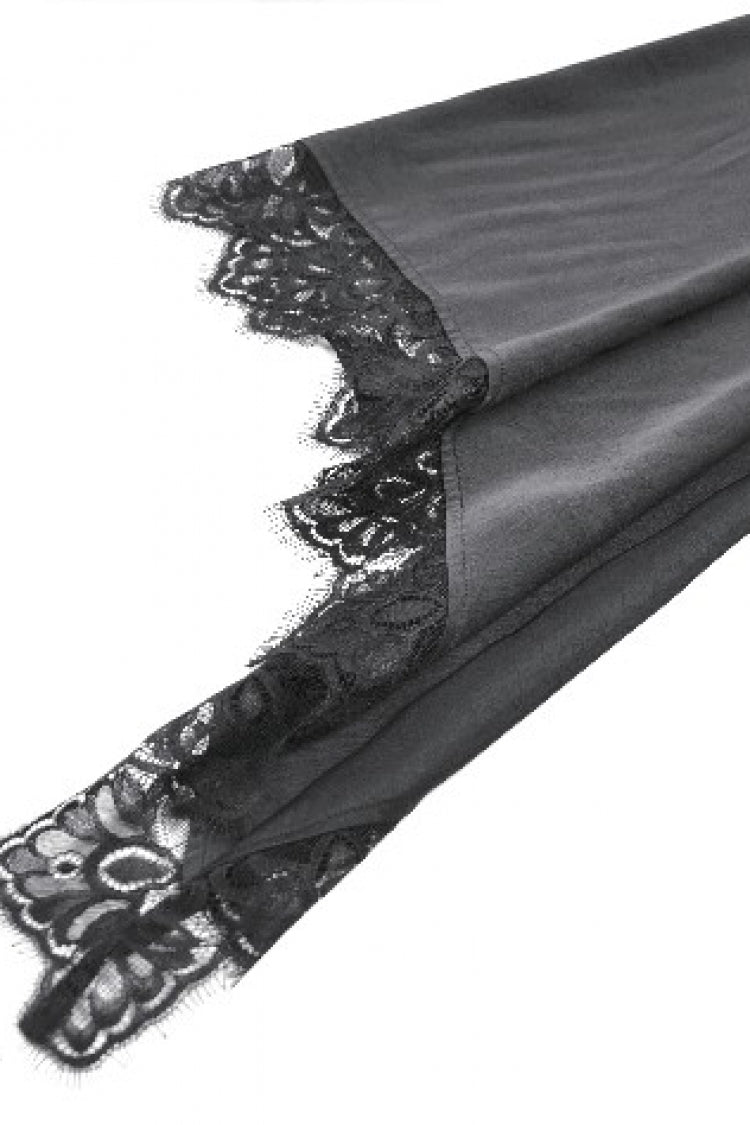 Black V Collar Long Trumpet Sleeves Lace Sheer Women's Gothic Kimono High Low Long Dress - Product - 19