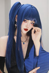 Klein-Blue Layered Hime-Cut Vintage Elegant Princess Lolita Wig - Product - 6