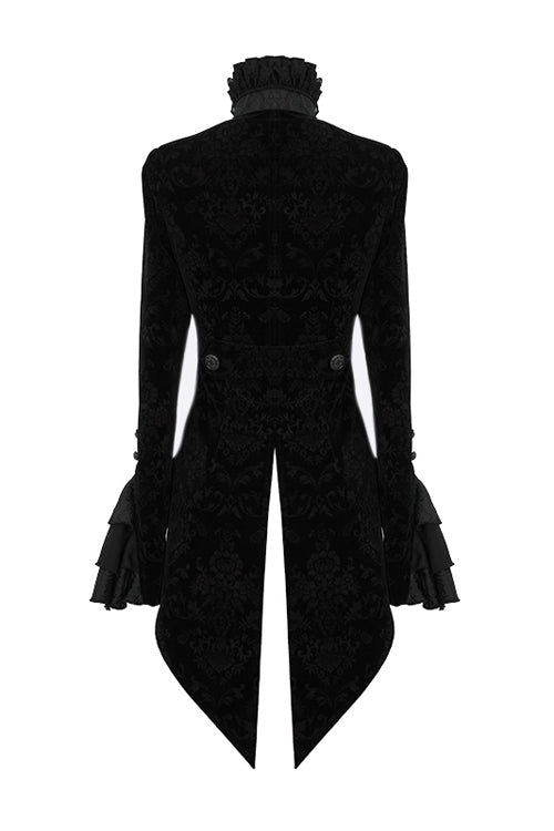 Black Gothic Lotus Leaf Corsage False Two Piece Womens Swallow Tailed Coats - Product - 6