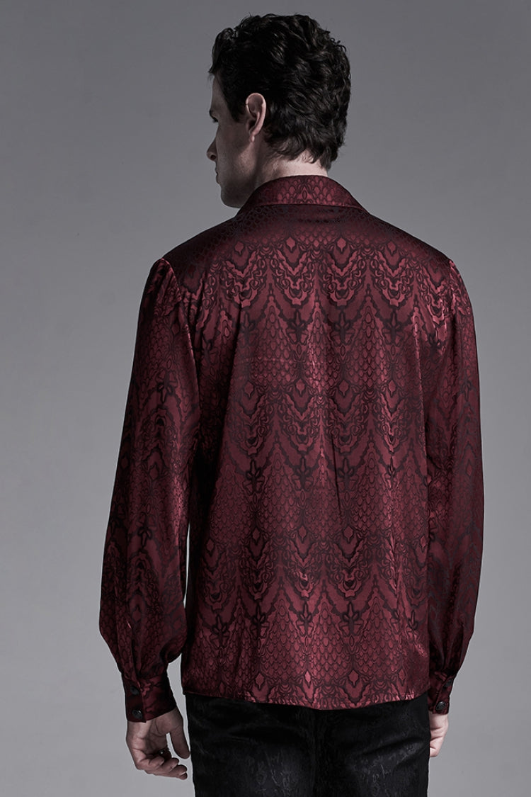 Jacquard Long Sleeve Front Metal Eyelets Lace Up Metal Carving Buckle Cuff Men's Gothic Shirt 3 Colors - Product - 11