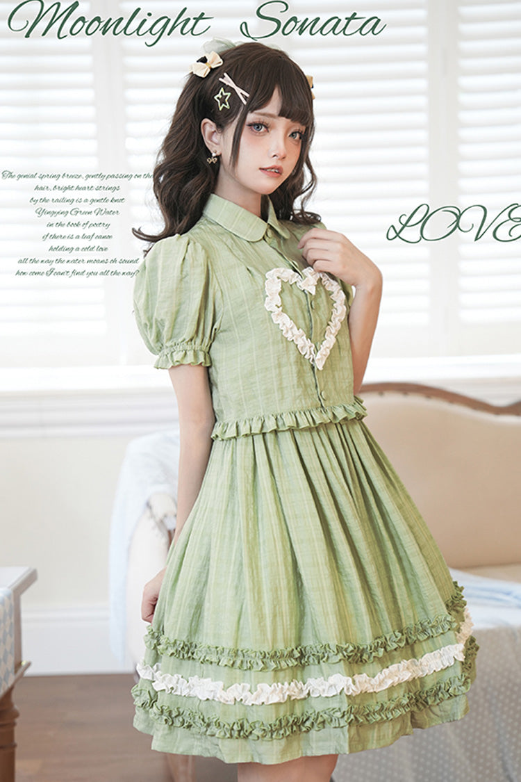 [Buji Island] Sleeveless Ruffle Bowknot Sweet Lolita Jsk Dress 4 Colors - Green - 10