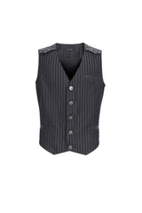 Black Striped V Collar Stitching Slim Men's Gothic Vest - Product - 4