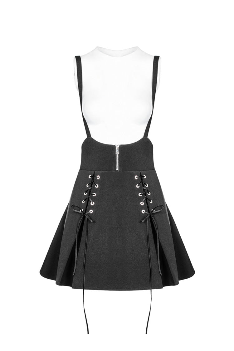 Black High Waist Bandage Zipper Braces Women's Steam Punk Skirt - Product - 6