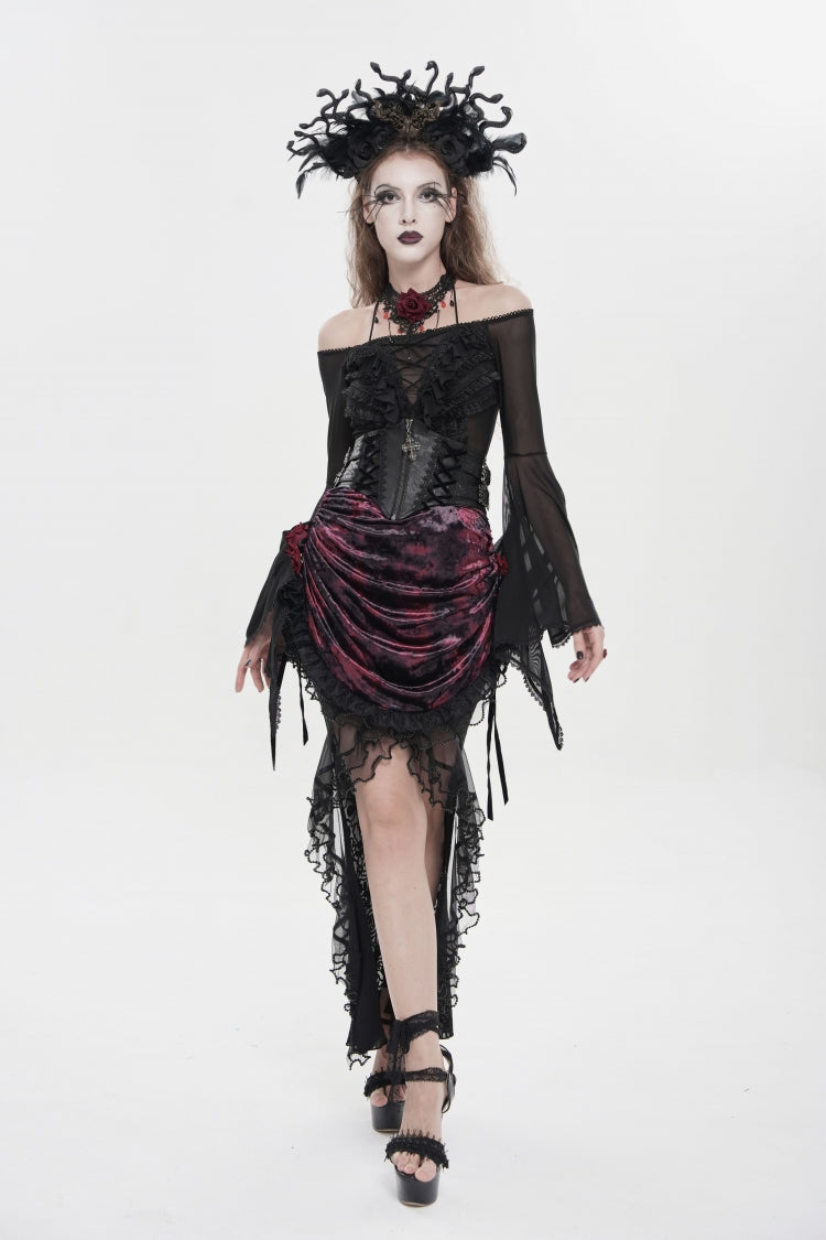 Black Crochet Lace-Up Slim Zippered Women's Gothic Accessory Zip Girdle - Product - 10