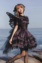 Black/Purple Silent Melody Ballet Style Halter Boat Neck Short Sleeves Gothic Lolita Dress - Product - 5