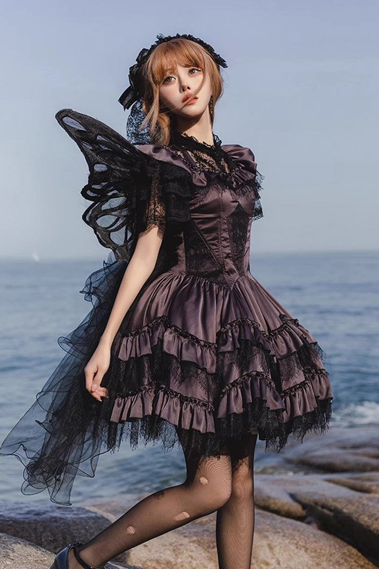 Black/Purple Silent Melody Ballet Style Halter Boat Neck Short Sleeves Gothic Lolita Dress - Product - 5