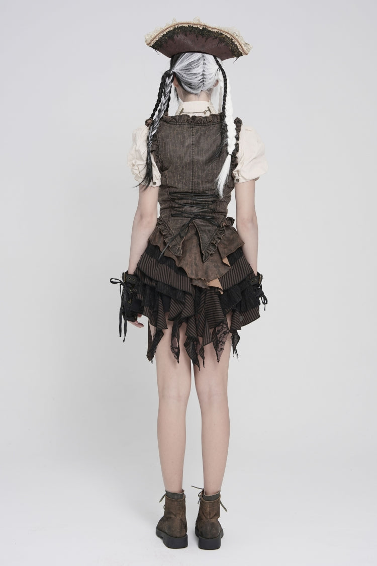 Bronze Bow Lace-Up Slim Zippered Women's Gothic Swallow-tailed Vest - Product - 4