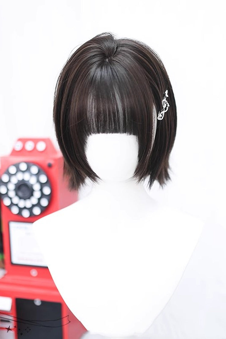 Dark Brown Light Air Bangs Lolita Short Curly Wig - Dark-Brown - 1